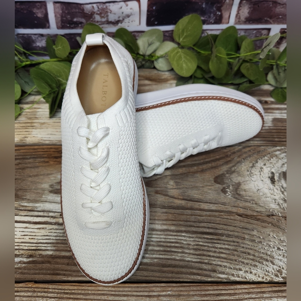 Talbots Brittany White Knit Textured Lace-up Casual Sneakers Size 7.5